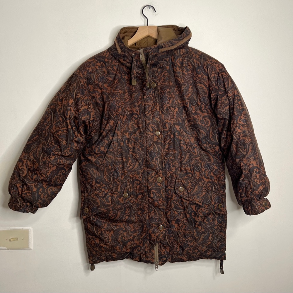 London Fog Down Parka Puffer Paisley Long Sleeve Zip Up Winter Jacket Size Small